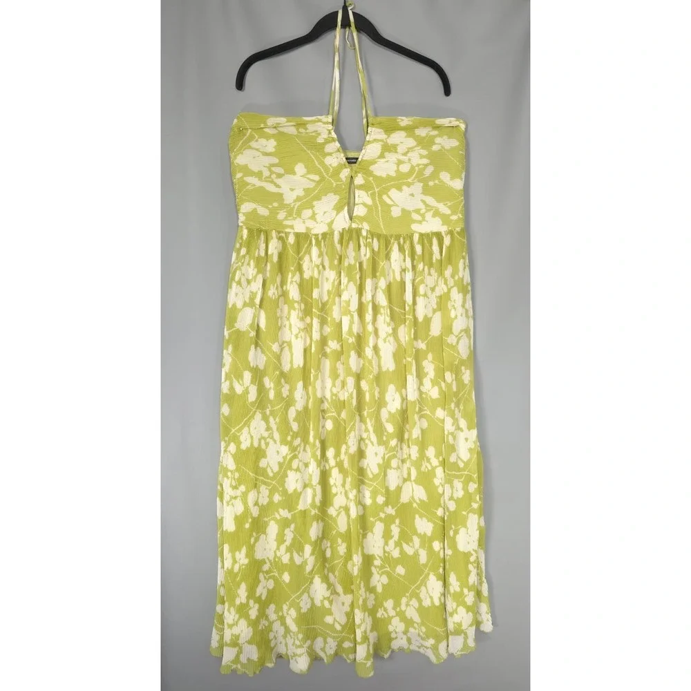 ABERCROMBIE & FITCH Women's Maxi Dress Halter XL Floral Green White Pleated